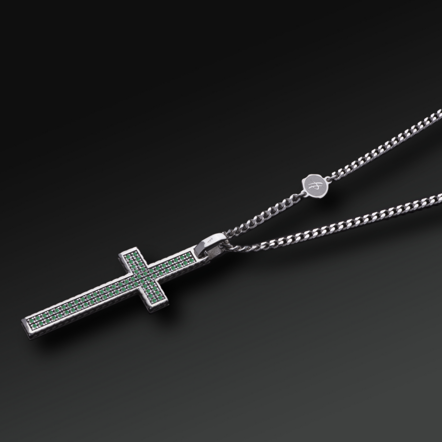 Collana Eternity Croce Grande in Argento e Smeraldi