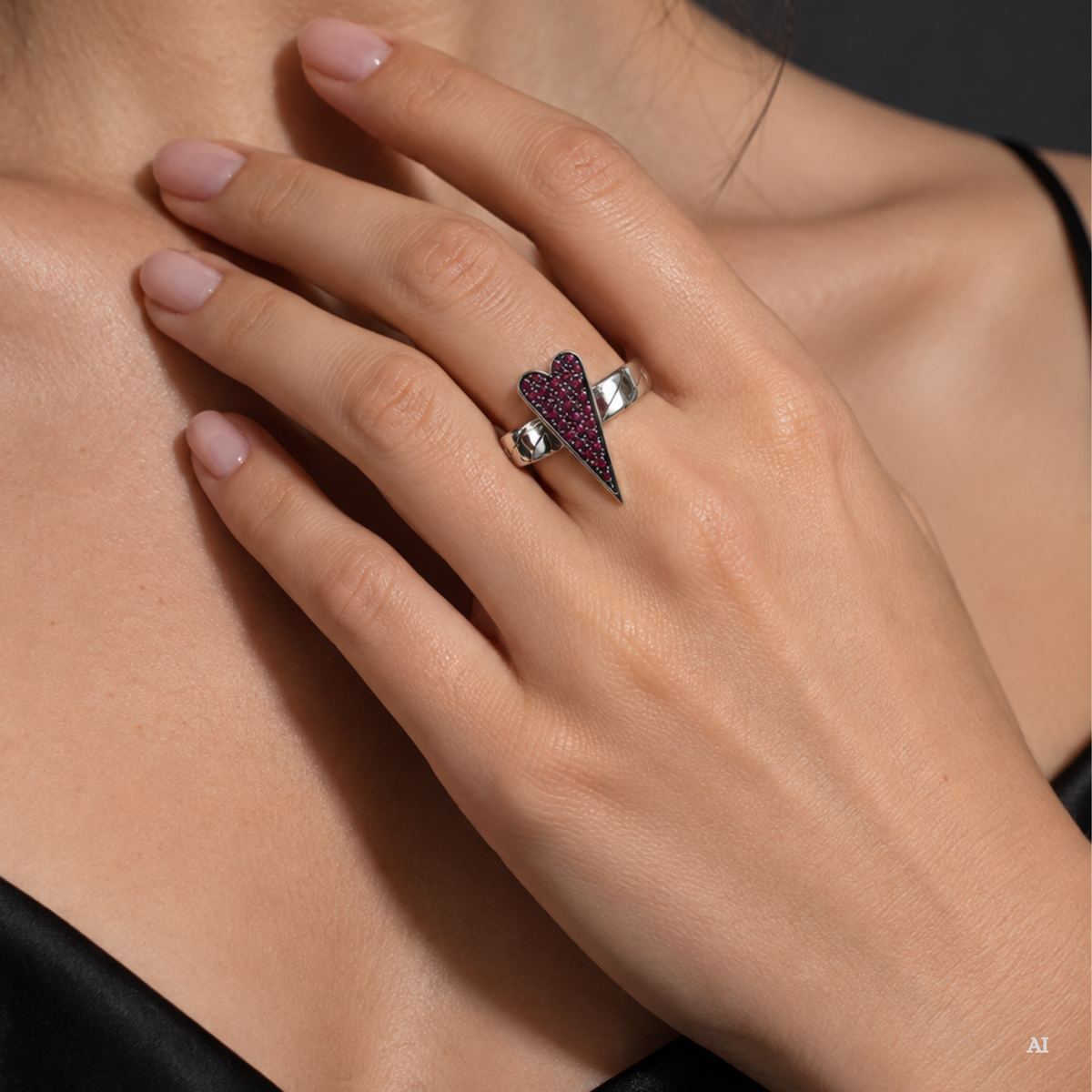 Anello Shining Heart fedina in Argento e pietre preziose