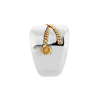 Large Chemin du Coer ring in silver and gold