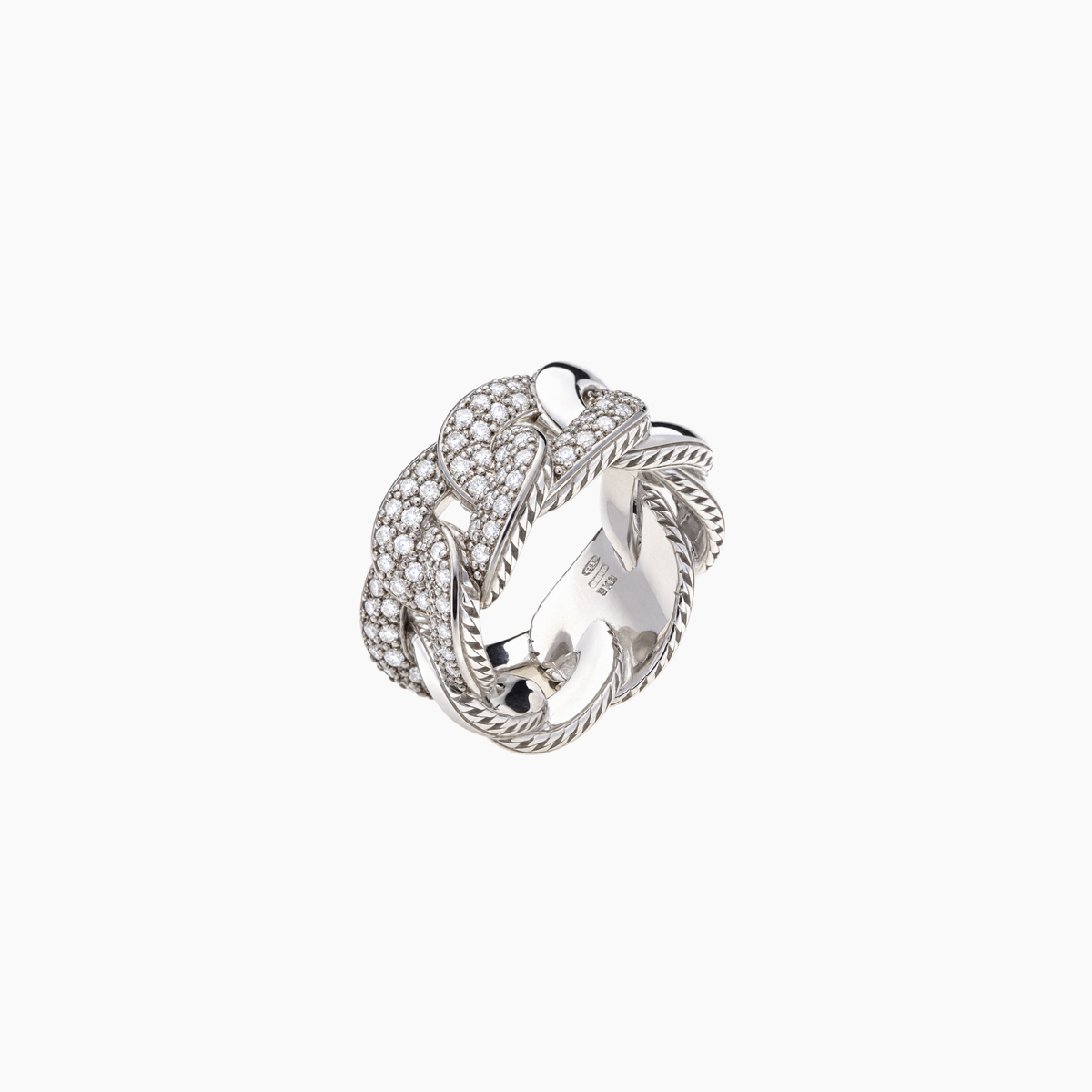 Glitter 3 Groumette Ring in Silver and Diamonds