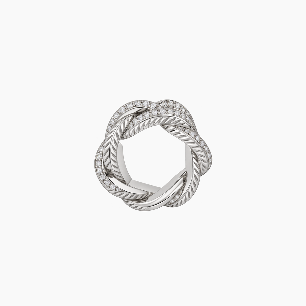 Glitter 3 Groumette Ring in Silver and Diamonds