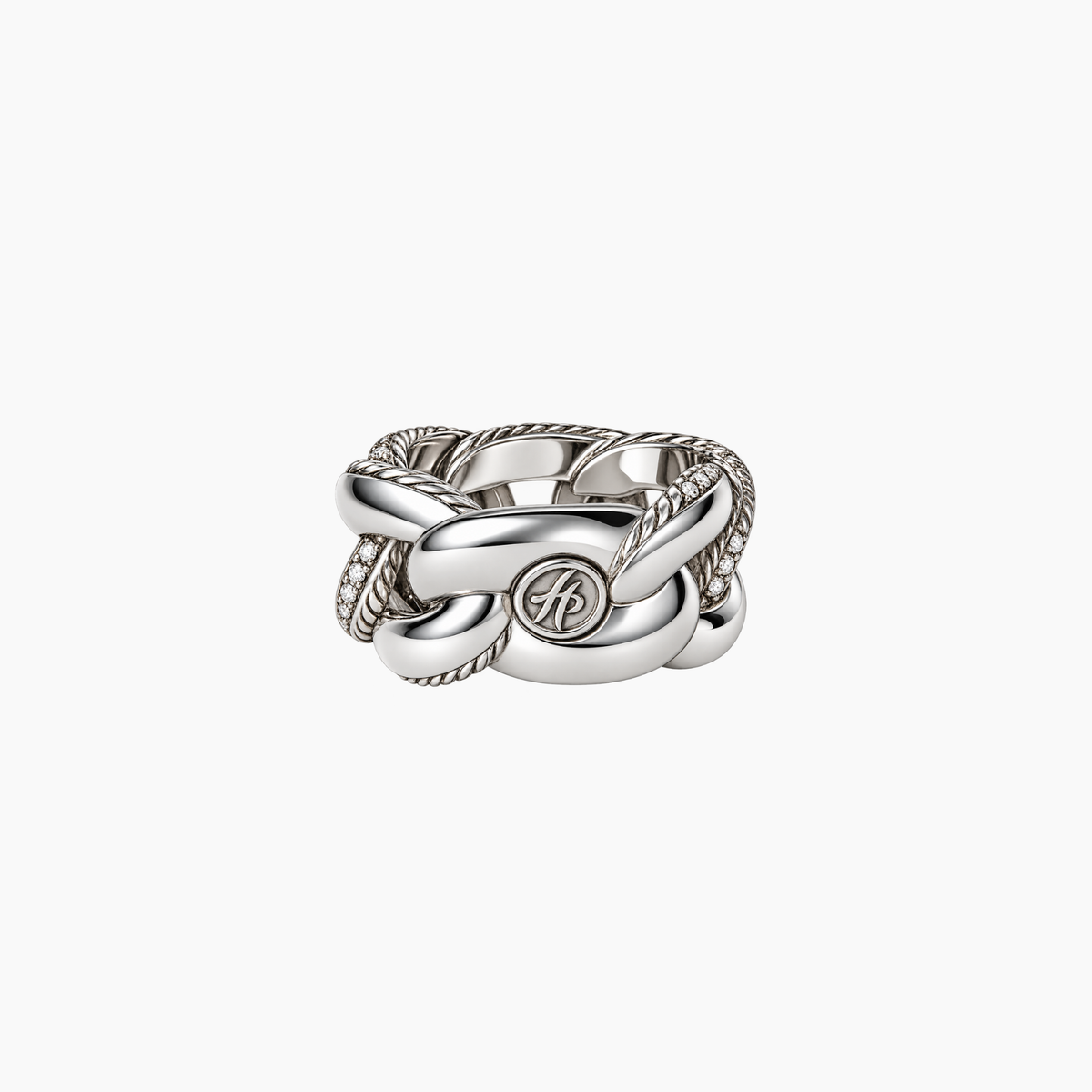 Glitter 3 Groumette Ring in Silver and Diamonds