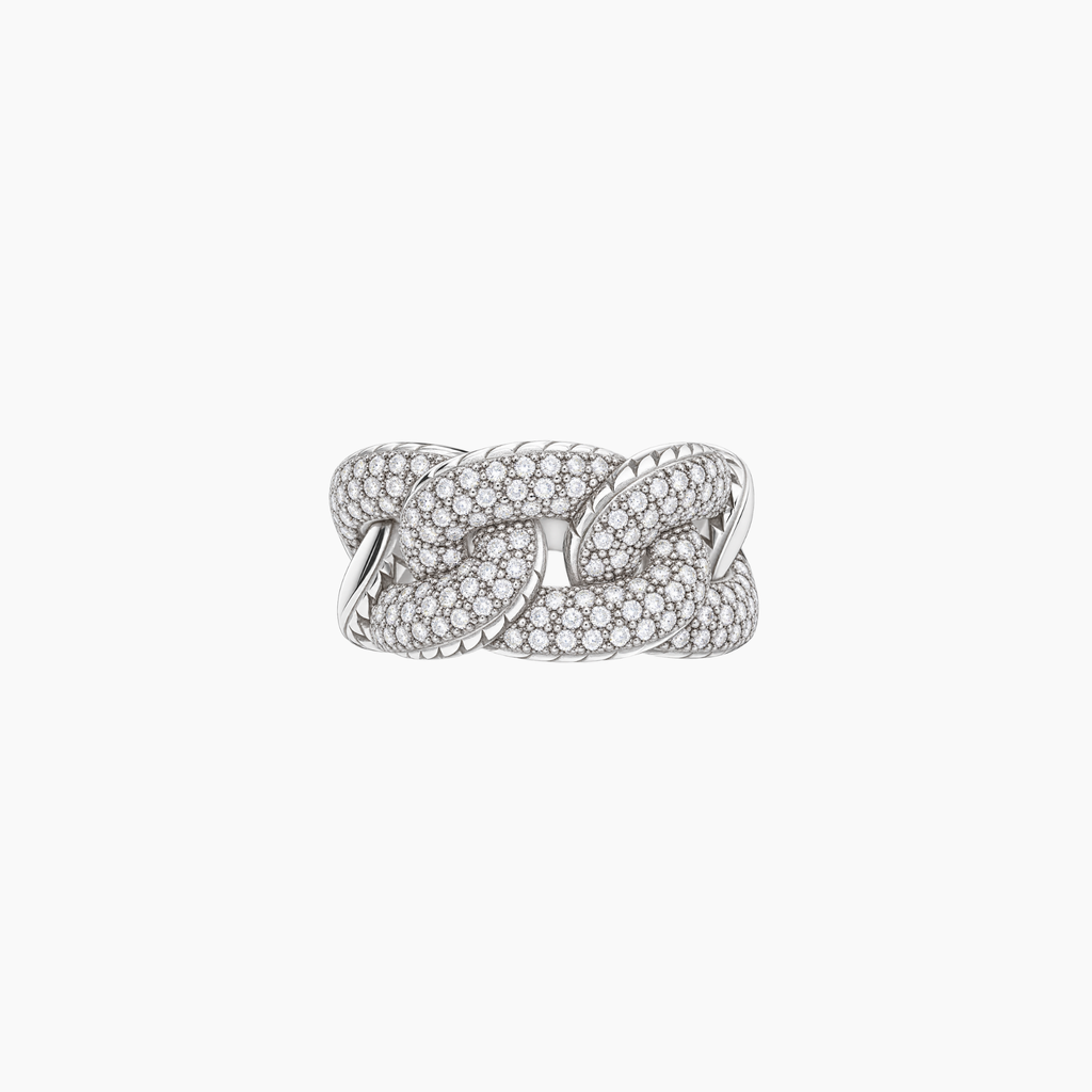 Glitter 3 Groumette Ring in Silver and Diamonds