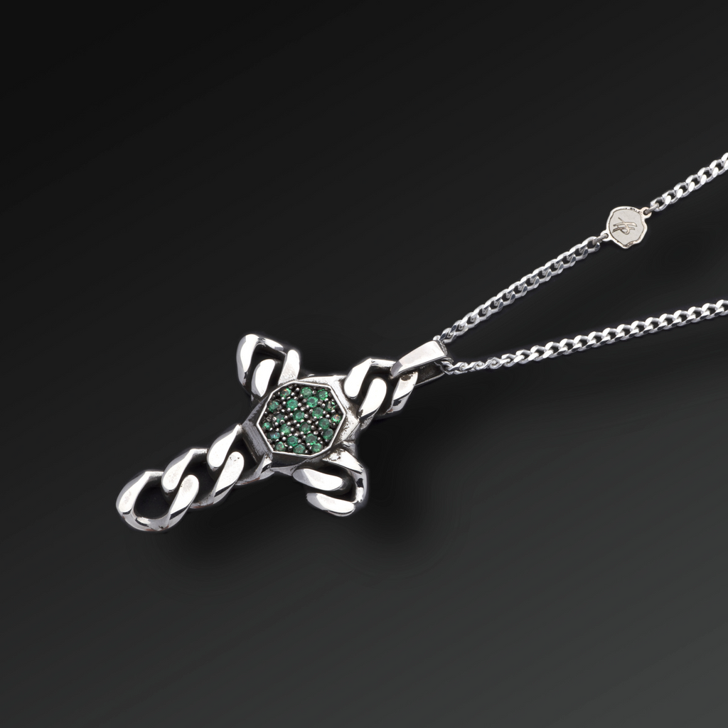 Strength Cross Necklace in Silver and Sapphires