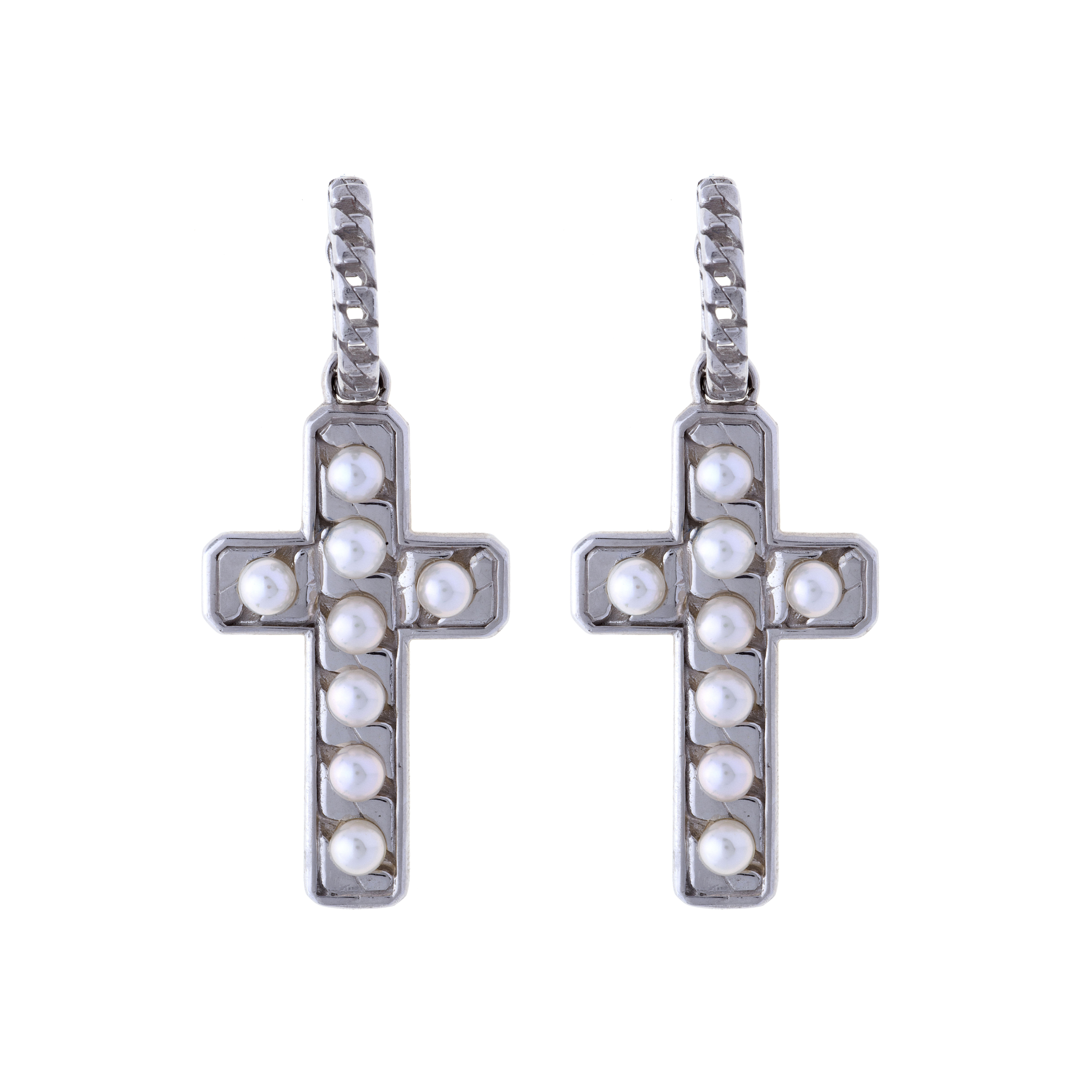 Orecchini Perpetual Love Croce in Argento e Perle