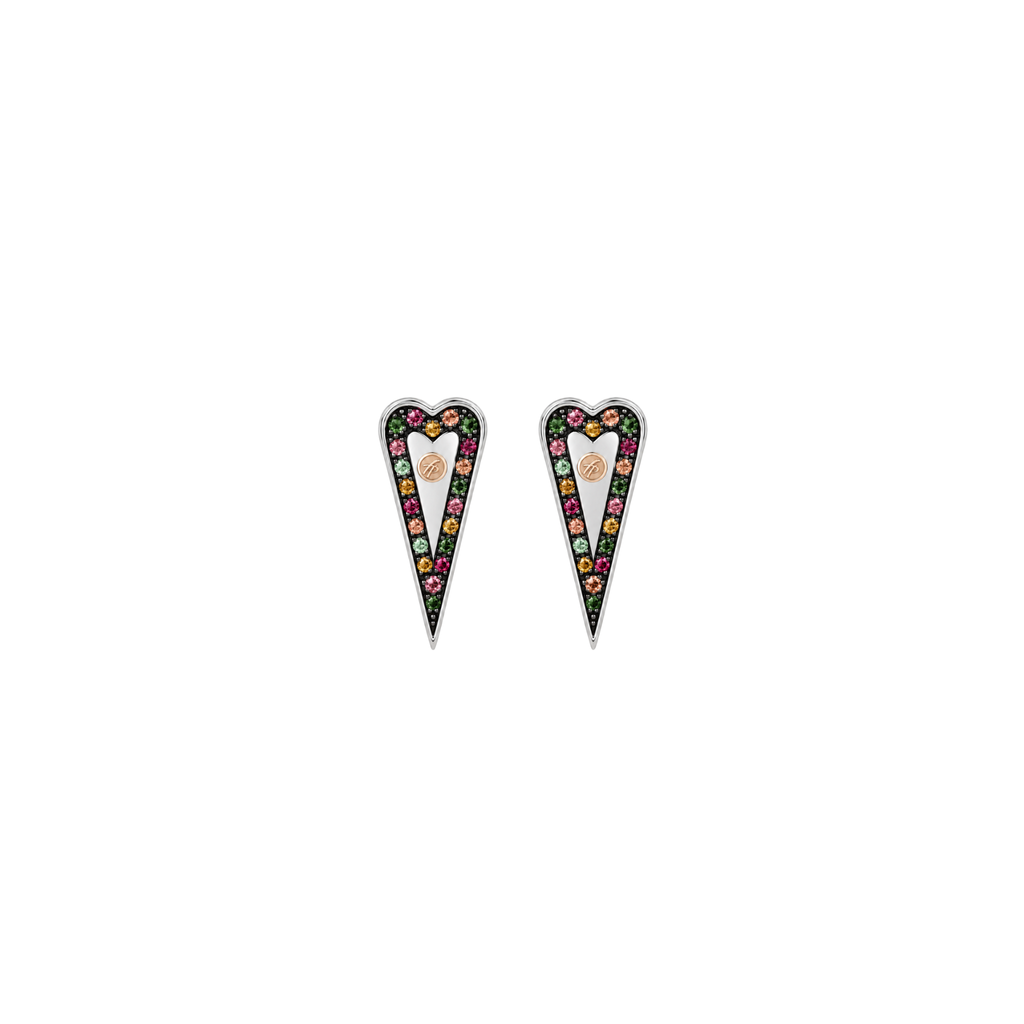 Mystic Heart Earring in Silver and Natural Stones