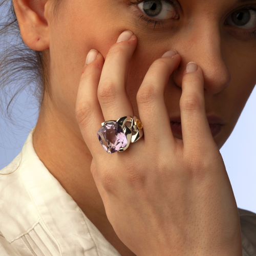 Medium Love Forever Ring in Silver and Natural Stone