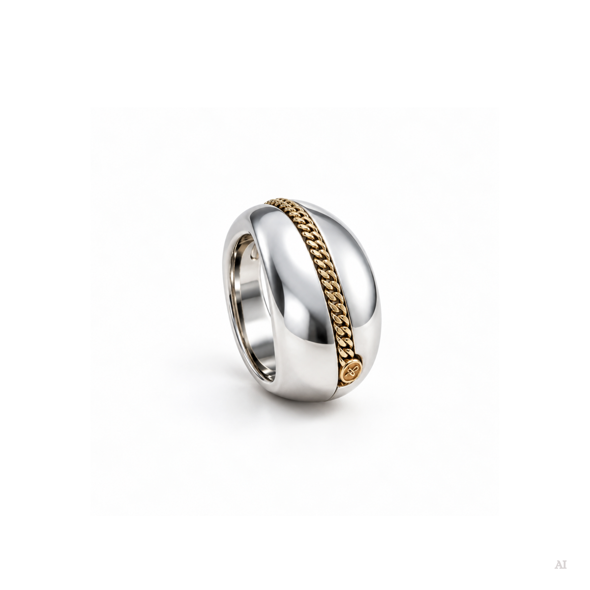 Small Chemin du Coer ring in silver and gold