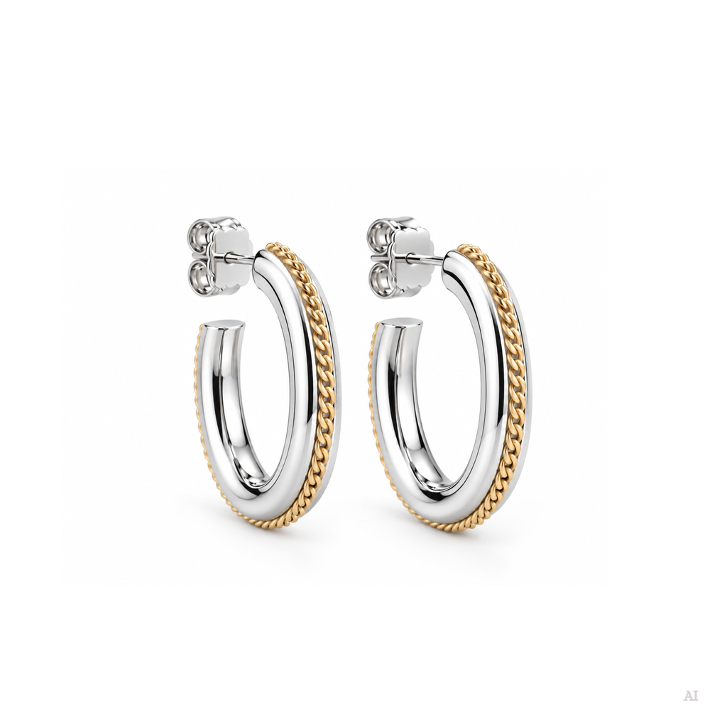 Chemin du Coeur Circle Earrings in Silver and Gold