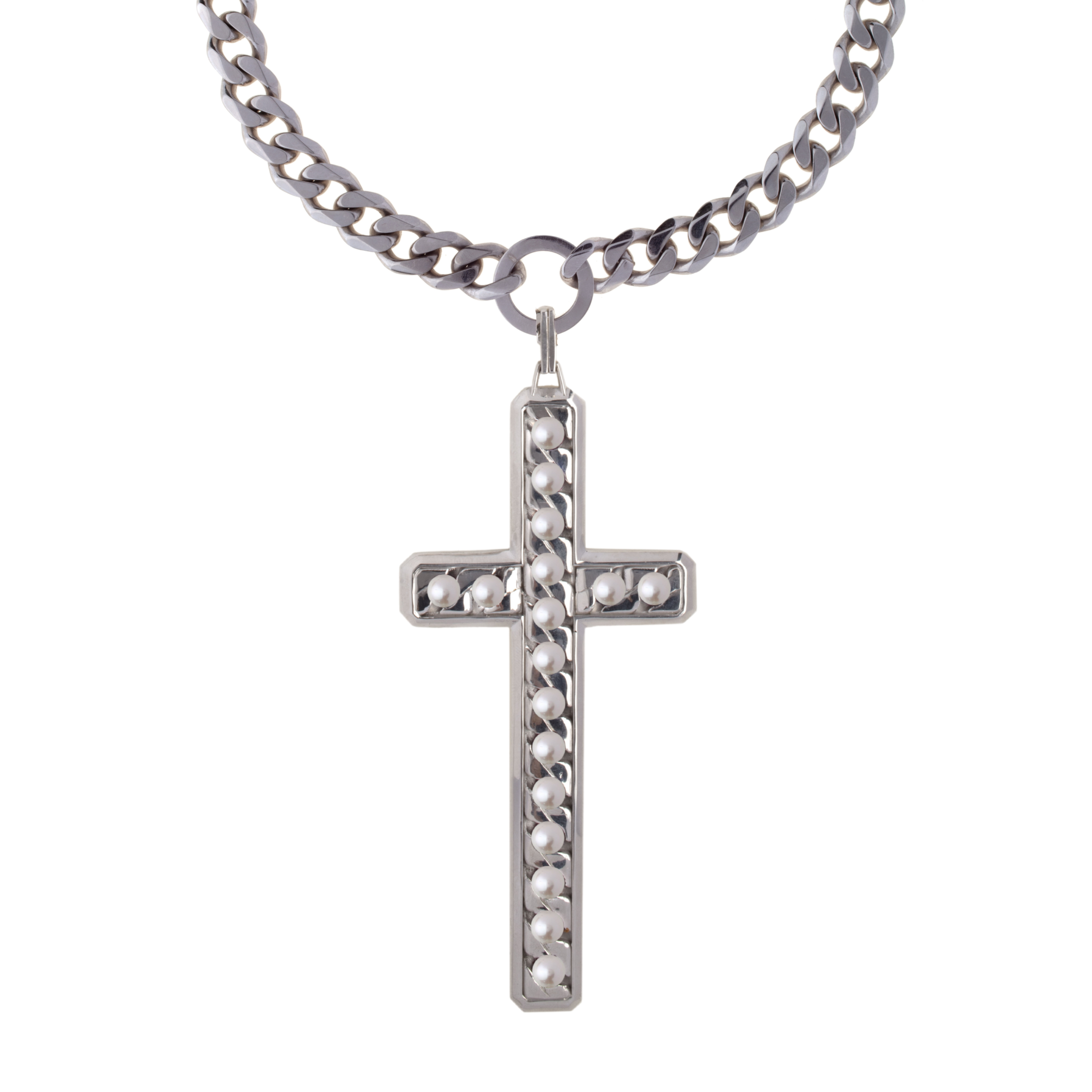 Collana Perpetual Love Croce Grande Catena in Argento e PerlePerle