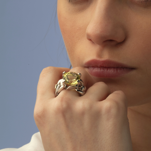 Small Love Forever Ring in Silver and Natural Stone