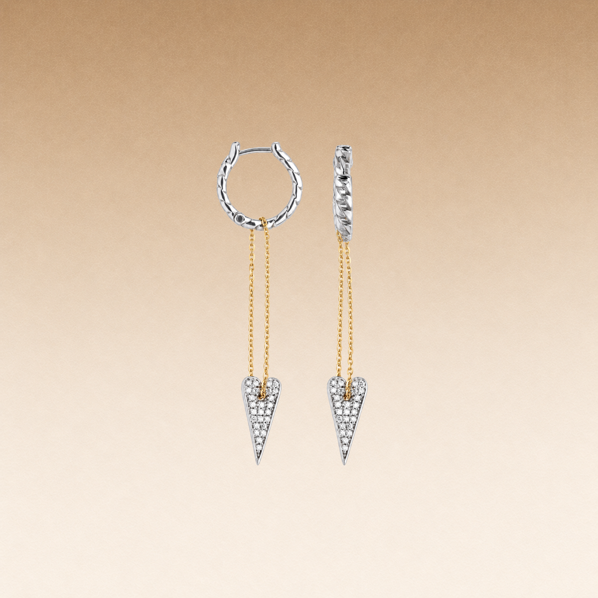 Shining Heart Earrings in Silver, Gold and Diamonds