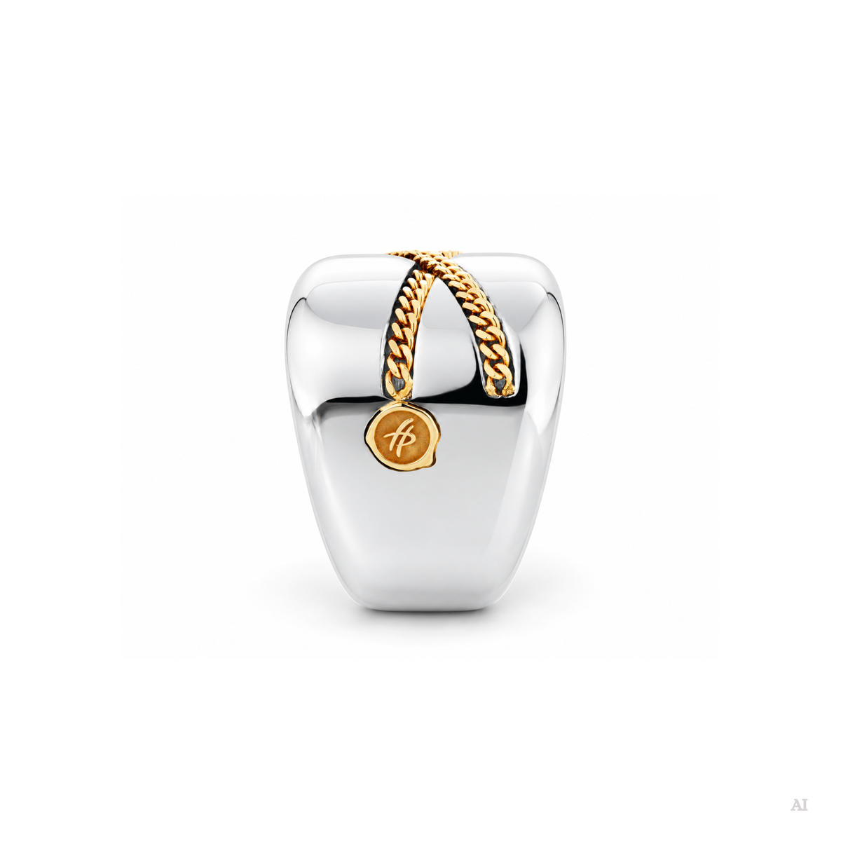 Large Chemin du Coer ring in silver and gold