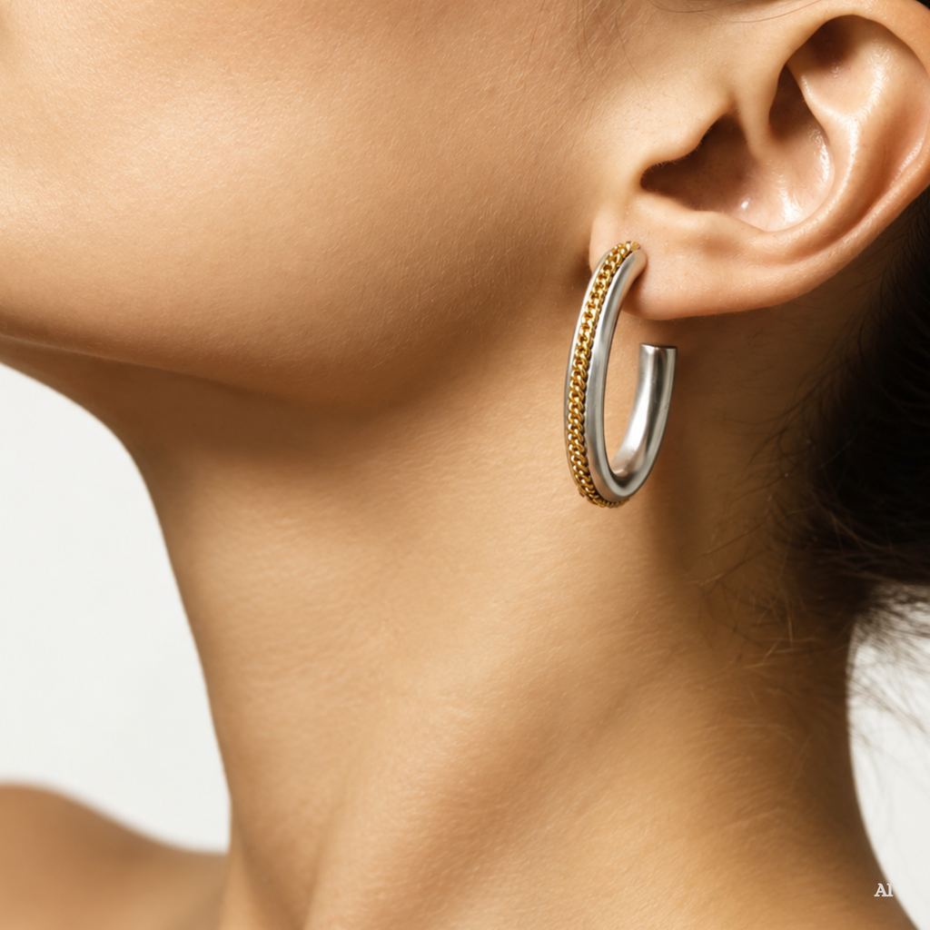 Chemin du Coeur Circle Earrings in Silver and Gold