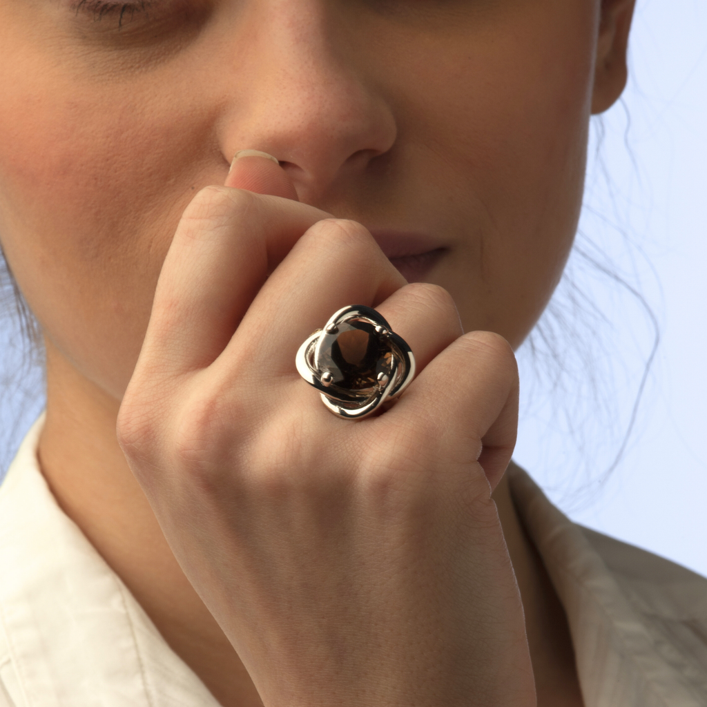 Small Love Now Ring in Silver and Natural Stone