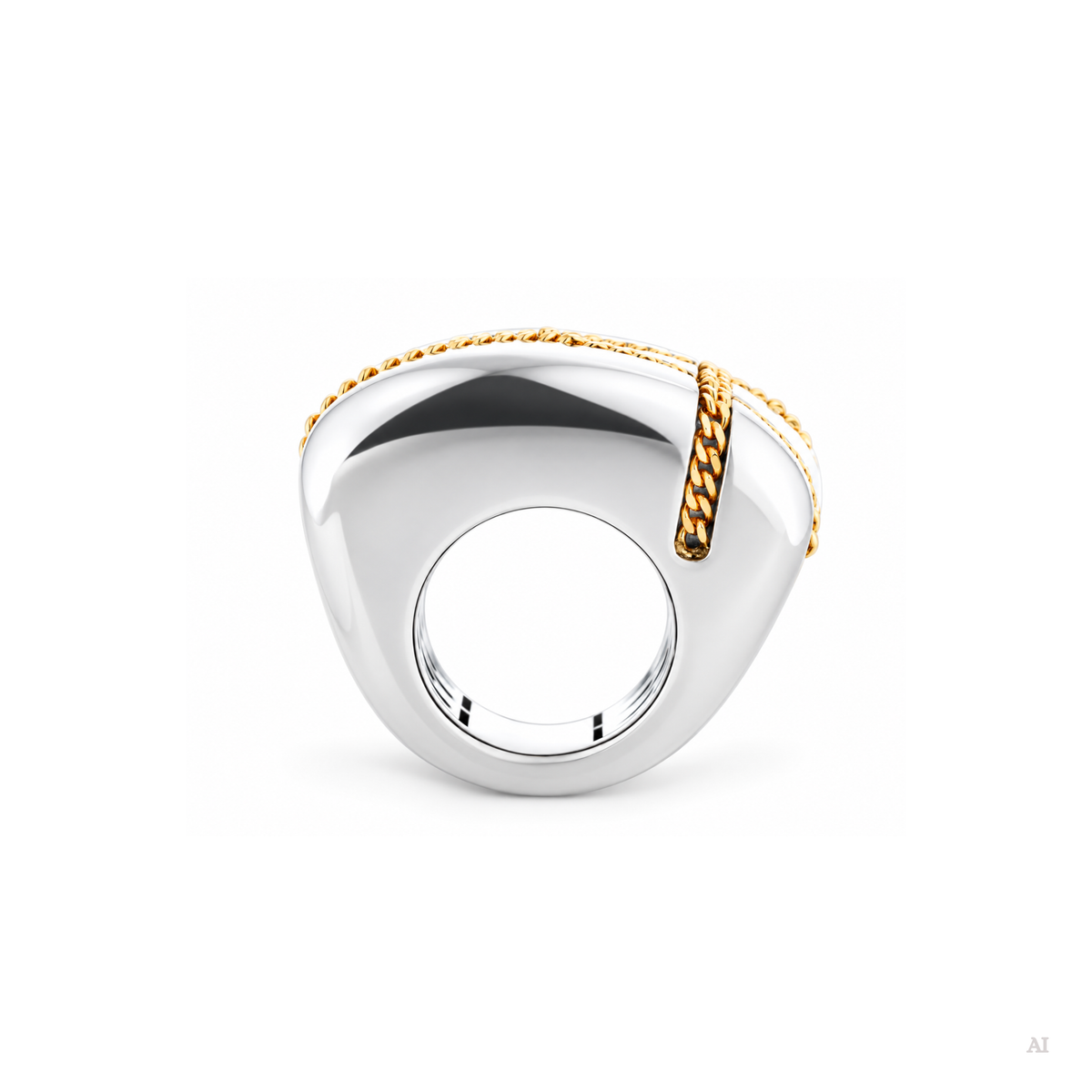 Large Chemin du Coer ring in silver and gold