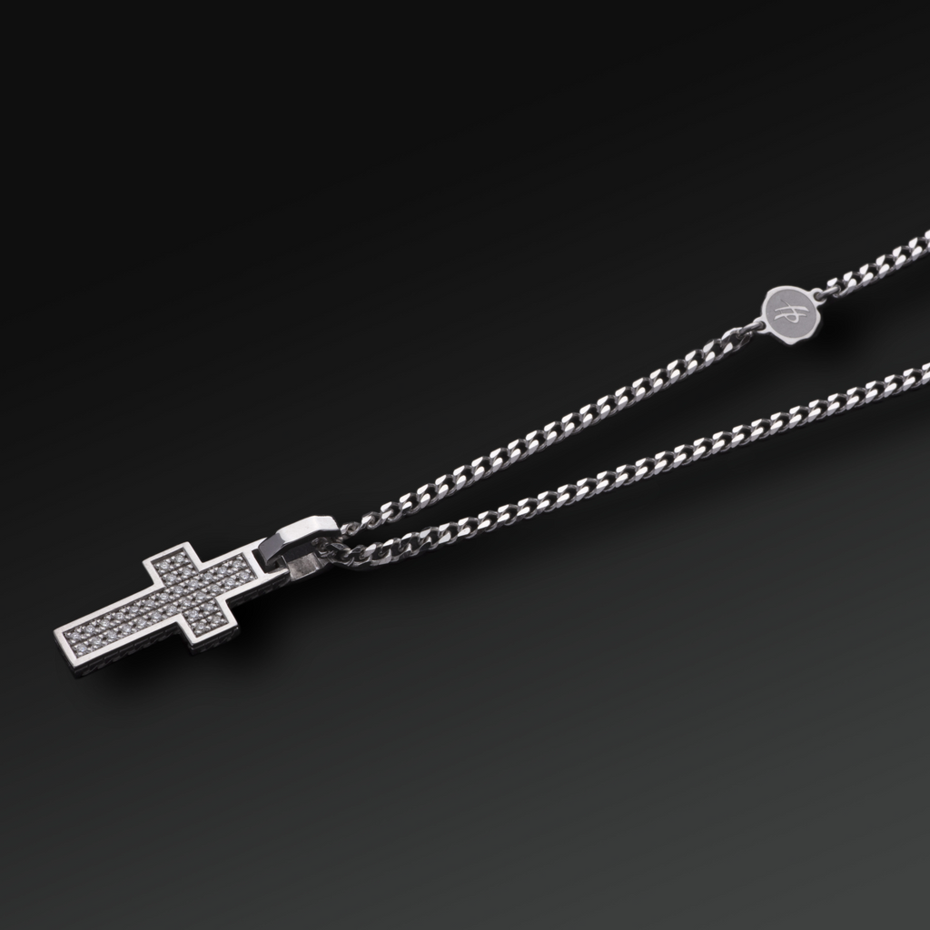 Eternity Small Cross Necklace in Silver and Rubies