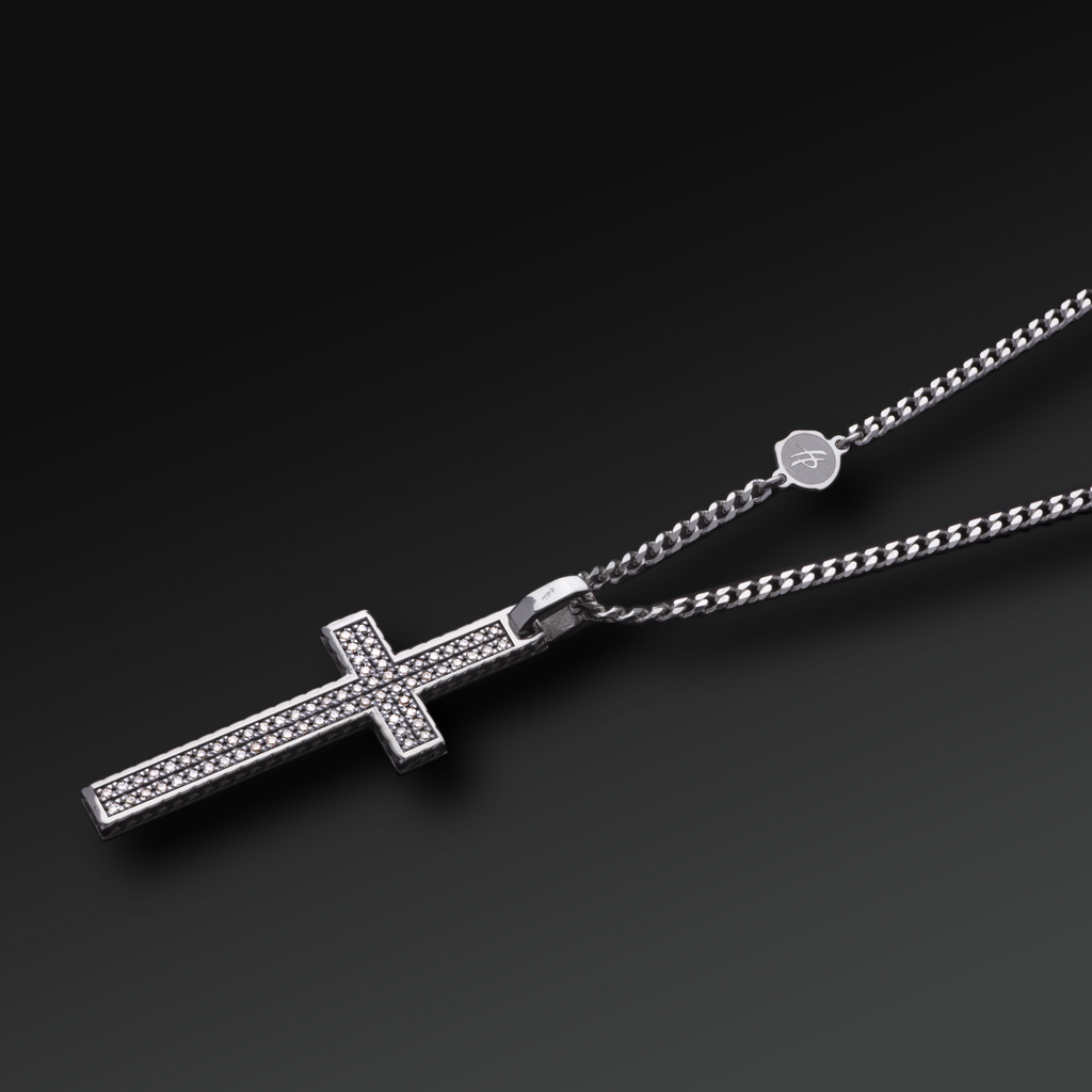 Collana Eternity Croce Grande in Argento e Rubini