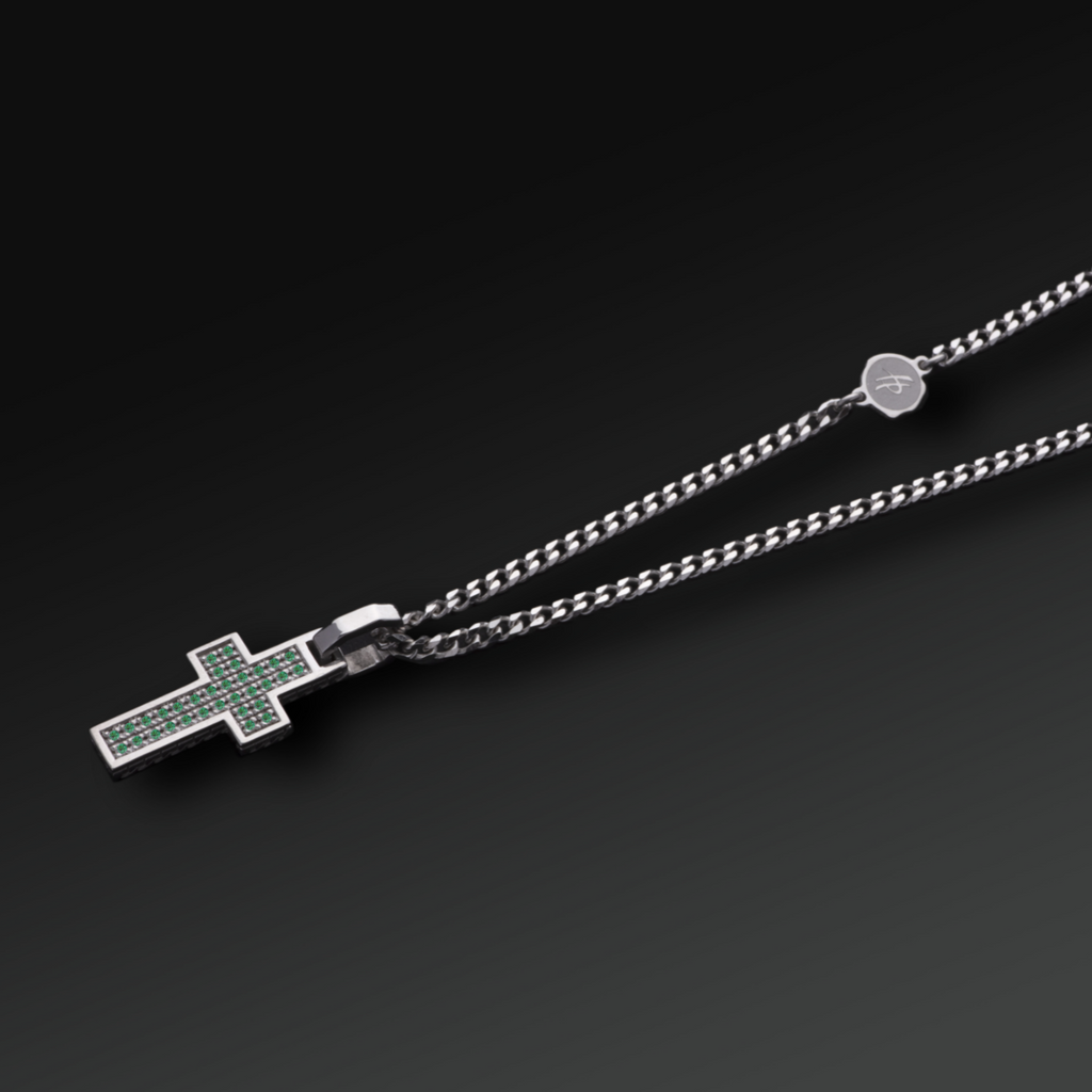 Eternity Small Cross Necklace in Silver and Rubies