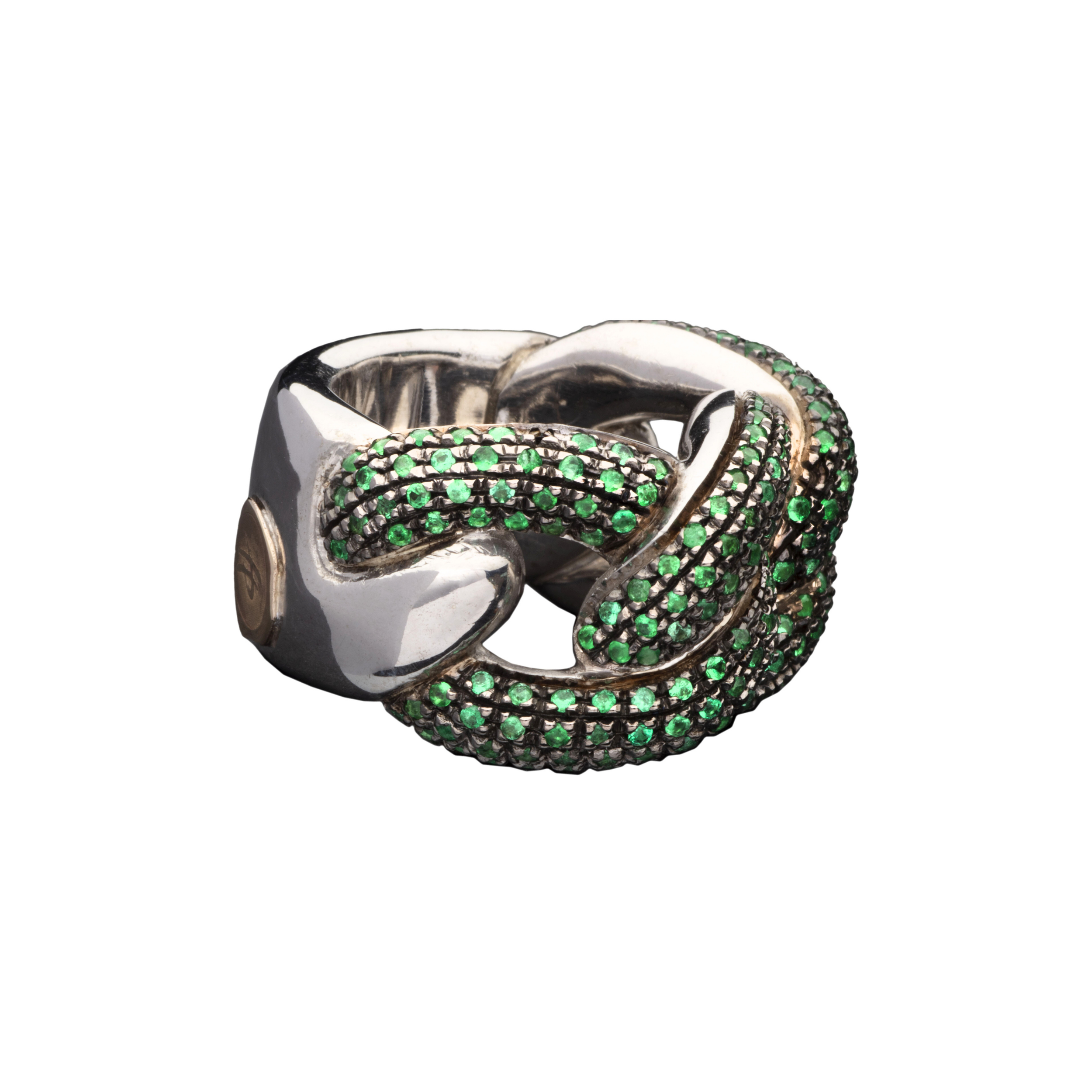 Anello Glitter 3 Groumette in Argento e Smeraldi Smeraldi