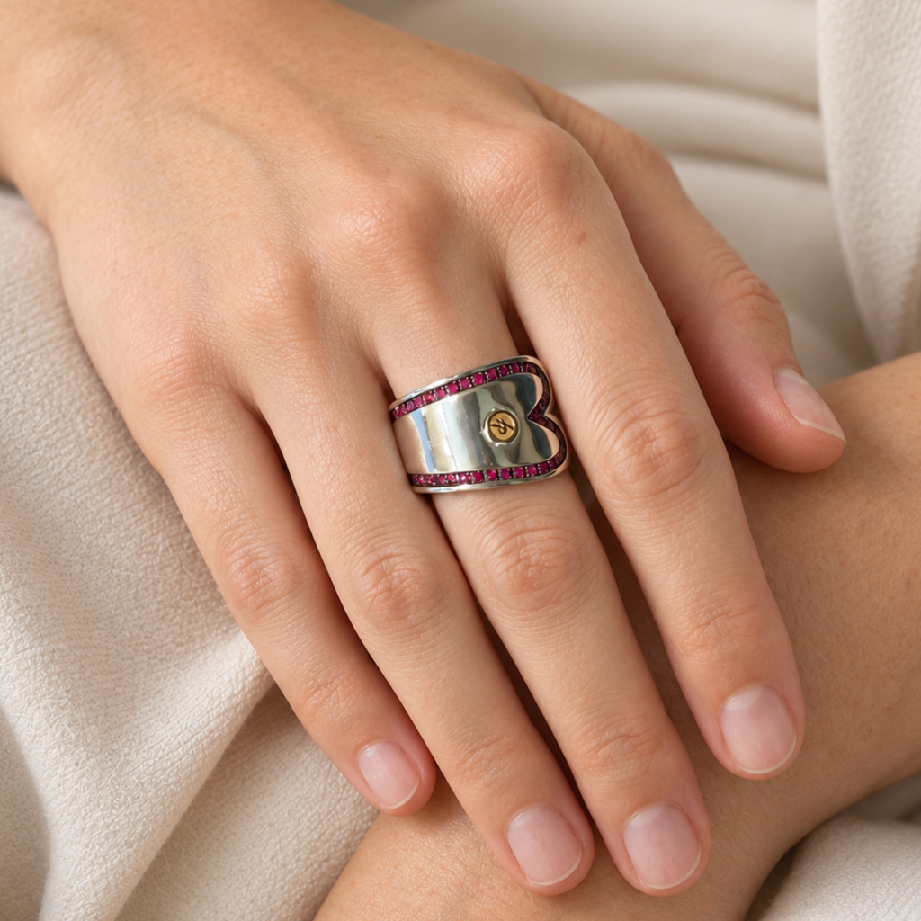 Mystic Heart Ring in Silver and Natural Stone