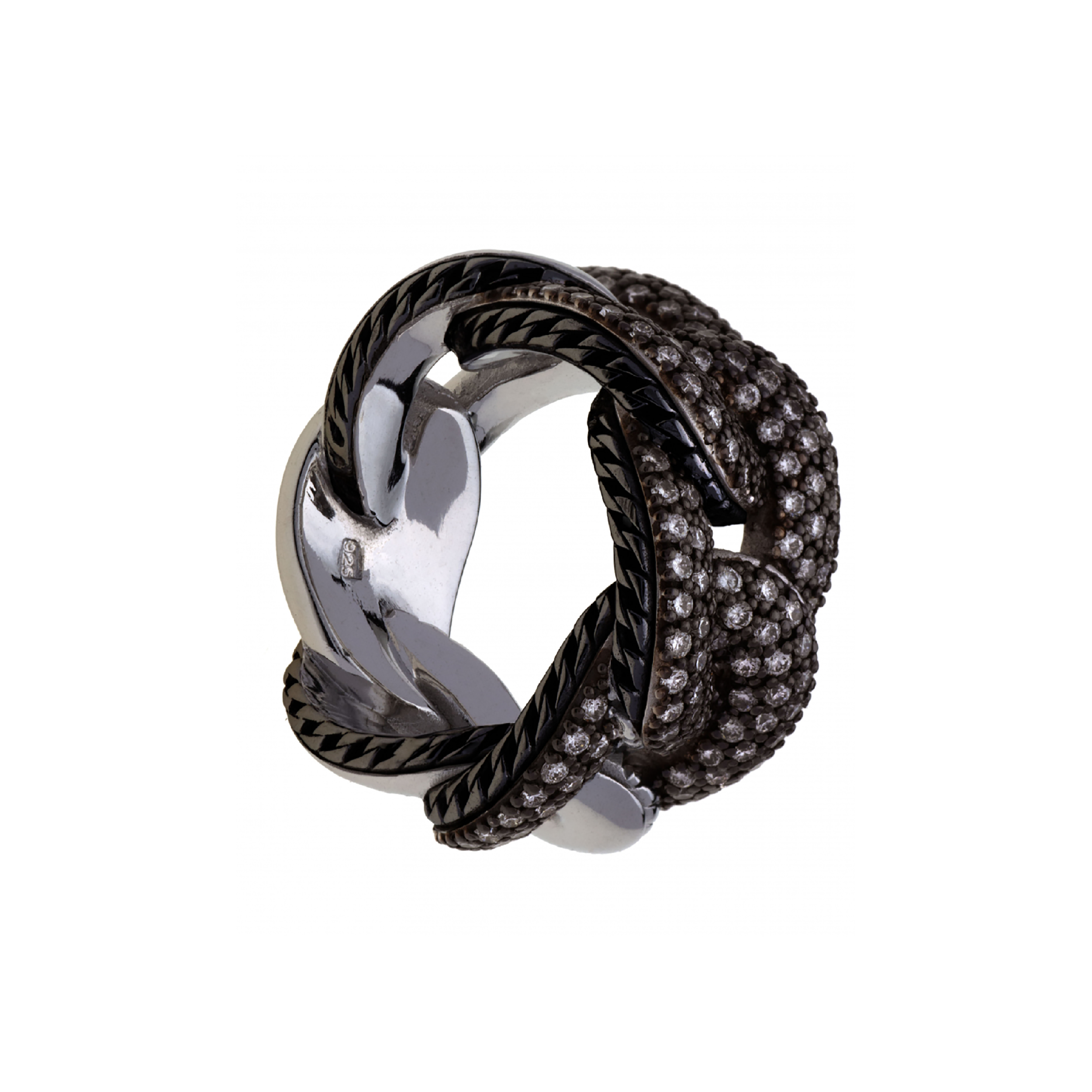 Anello Glitter 3 Groumette in Argento e Diamanti