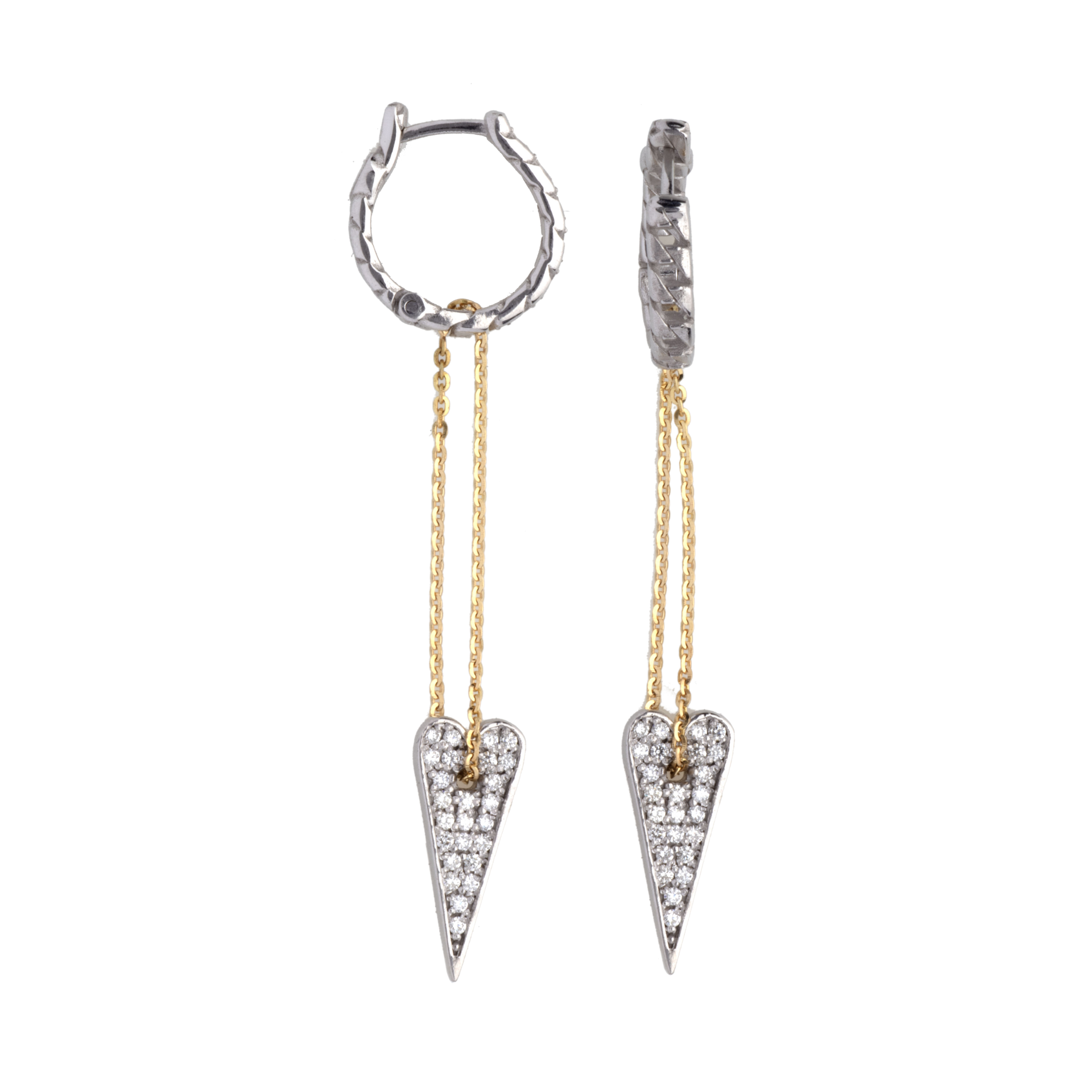 Orecchini Shining Heart in Argento Oro e Diamanti