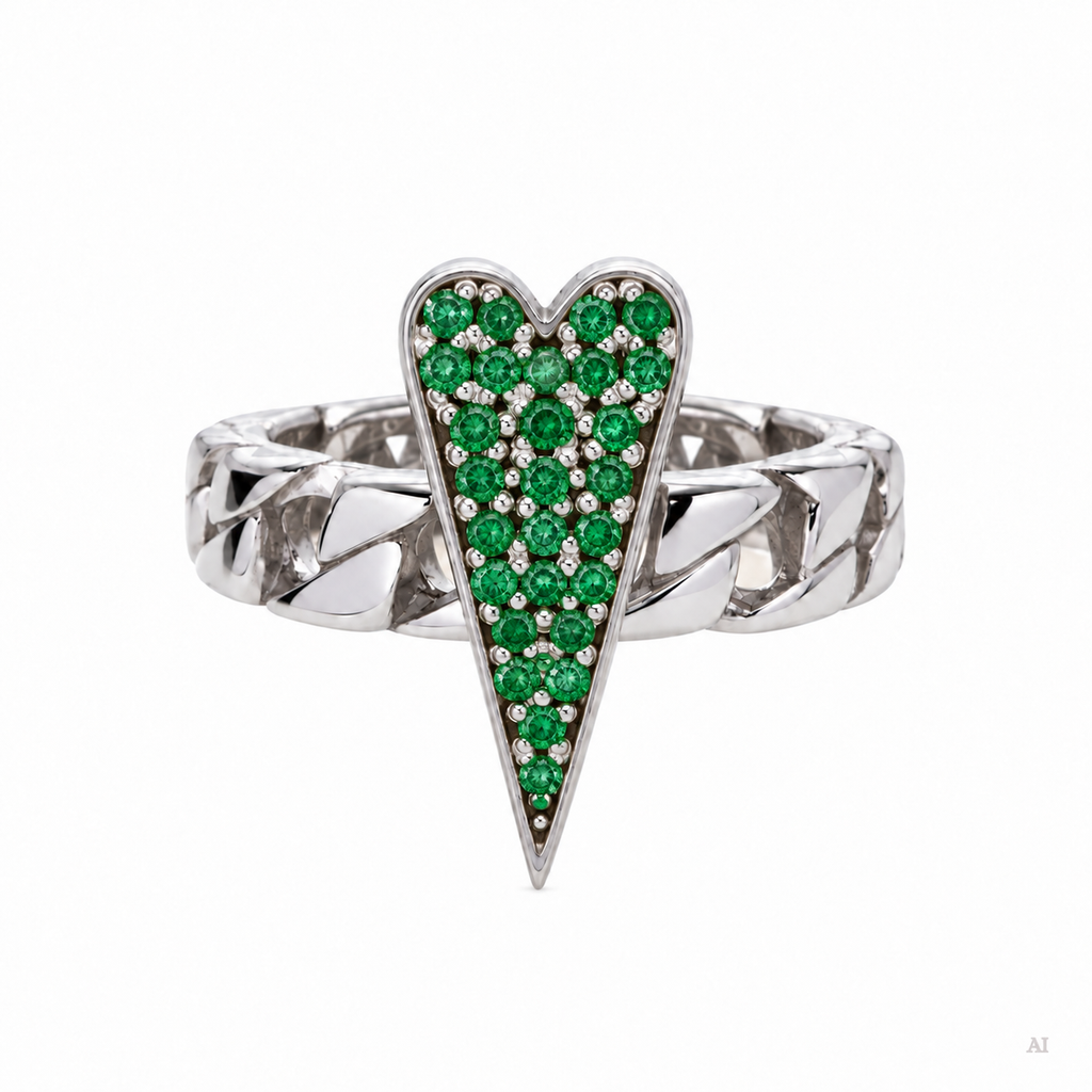 Anello Shining Heart fedina in Argento e pietre preziose