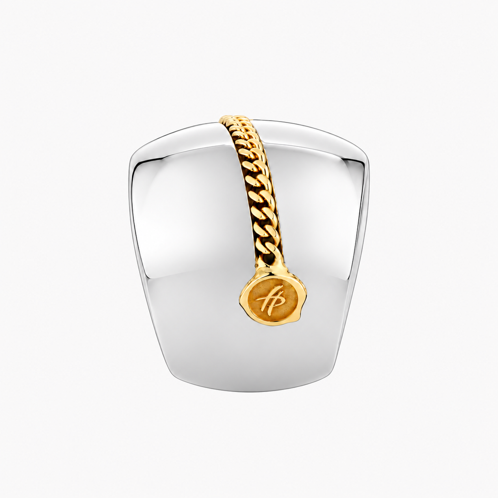 Large Chemin du Coer ring in silver and gold