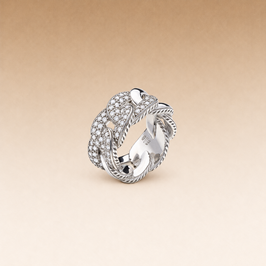 Glitter 3 Groumette Ring in Silver and Diamonds