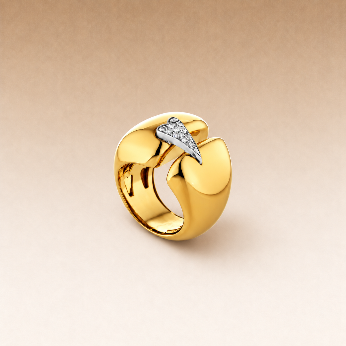 Shining Heart Ring in Gold, Silver and Diamonds