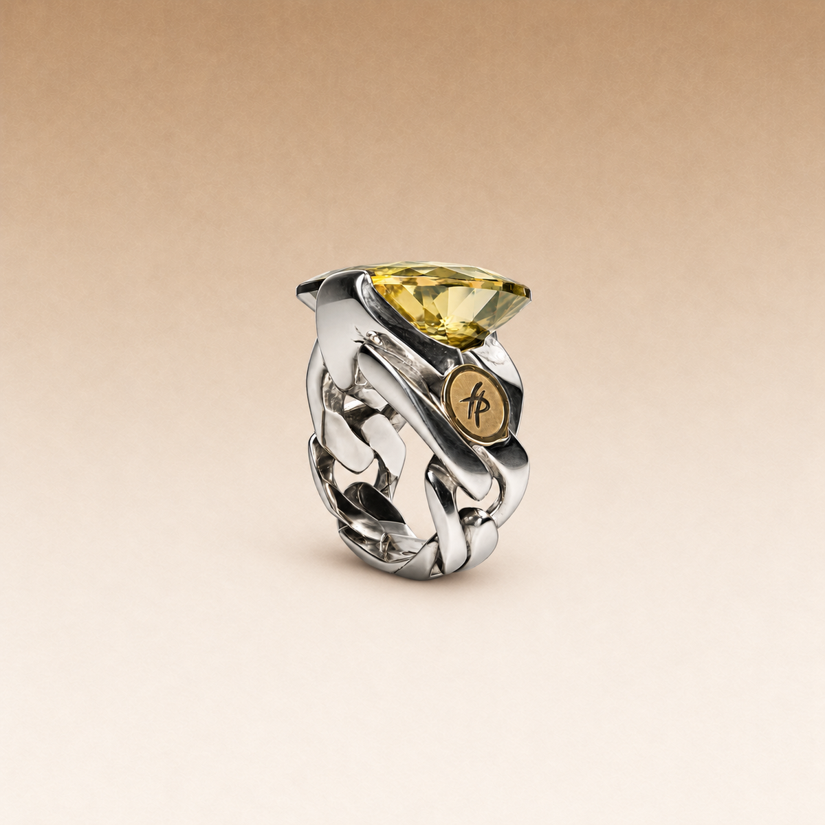 Large Love Forever Ring in Silver and Natural Stone