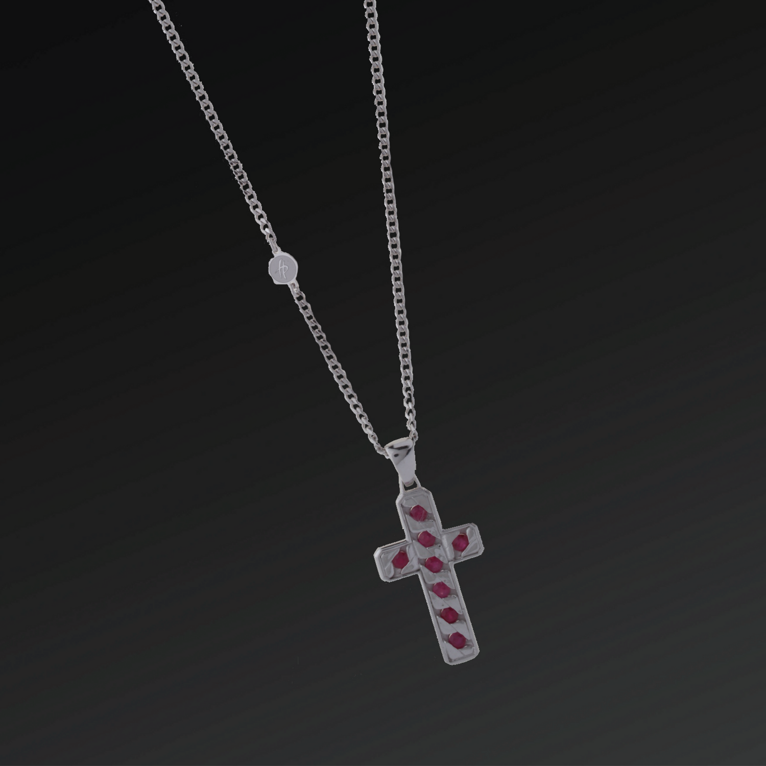 Collana Perfection Croce Piccola in Argento e Rubini