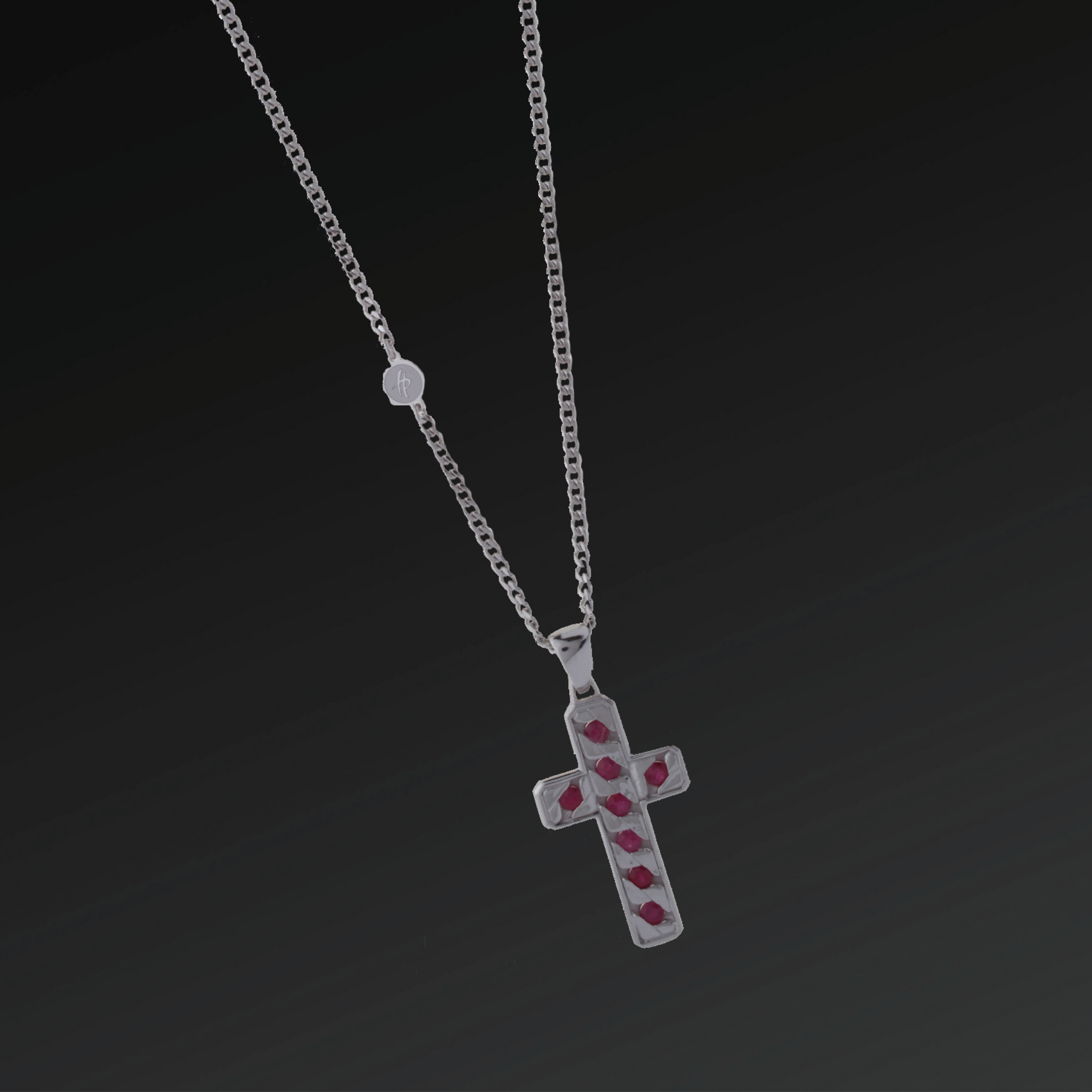 Collana Perfection Croce Piccola in Argento e Rubini