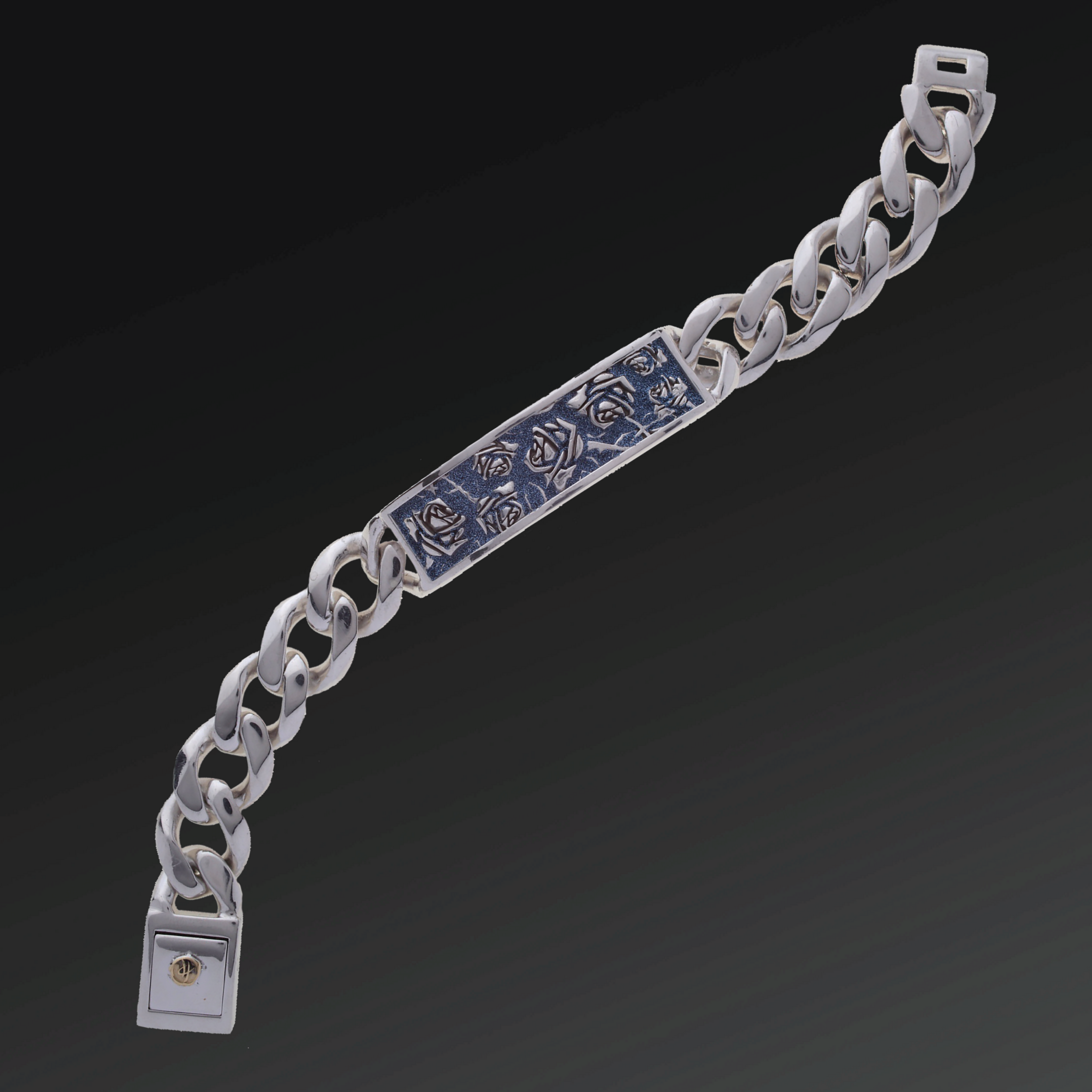 Bracciale Resilience Piastrina in Argento e Diamanti Blu