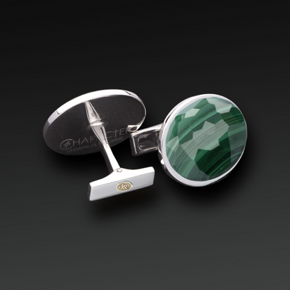 Charisma Round Cufflinks in Silver and Natural Stone