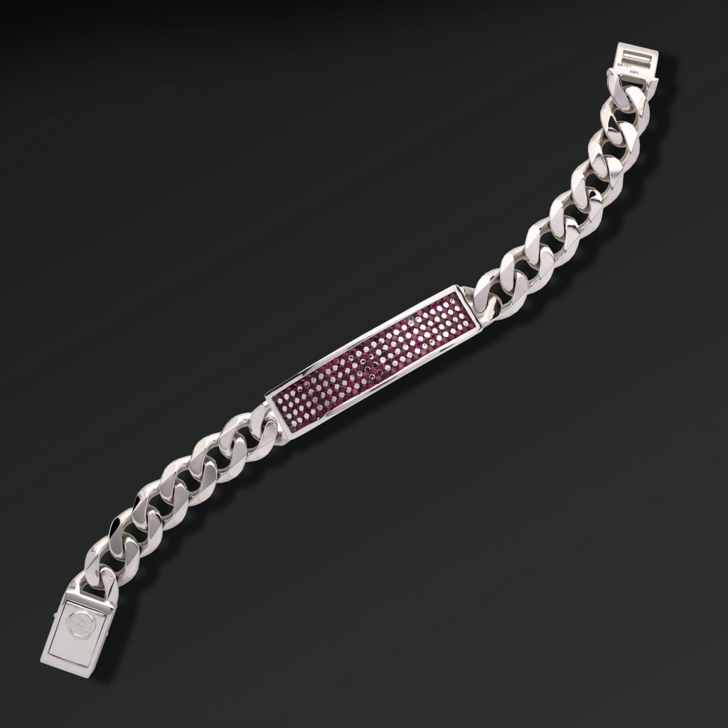 Respect Large Plate Bracelet in Silver and Rubies