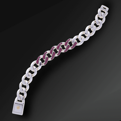 Respect Half Groumette Bracelet in Silver and Rubies