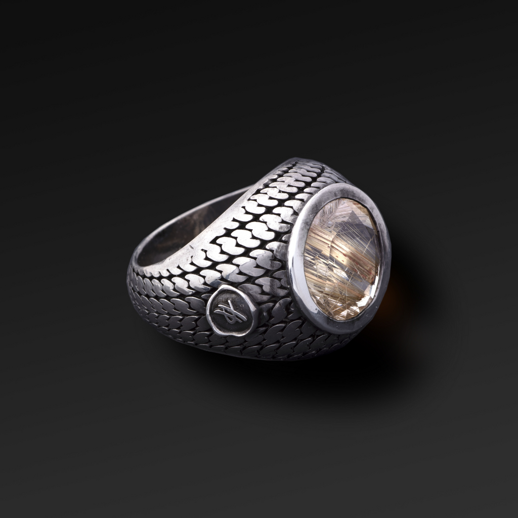 Sincerity Burnished Round Ring in Silver and Natural Stone