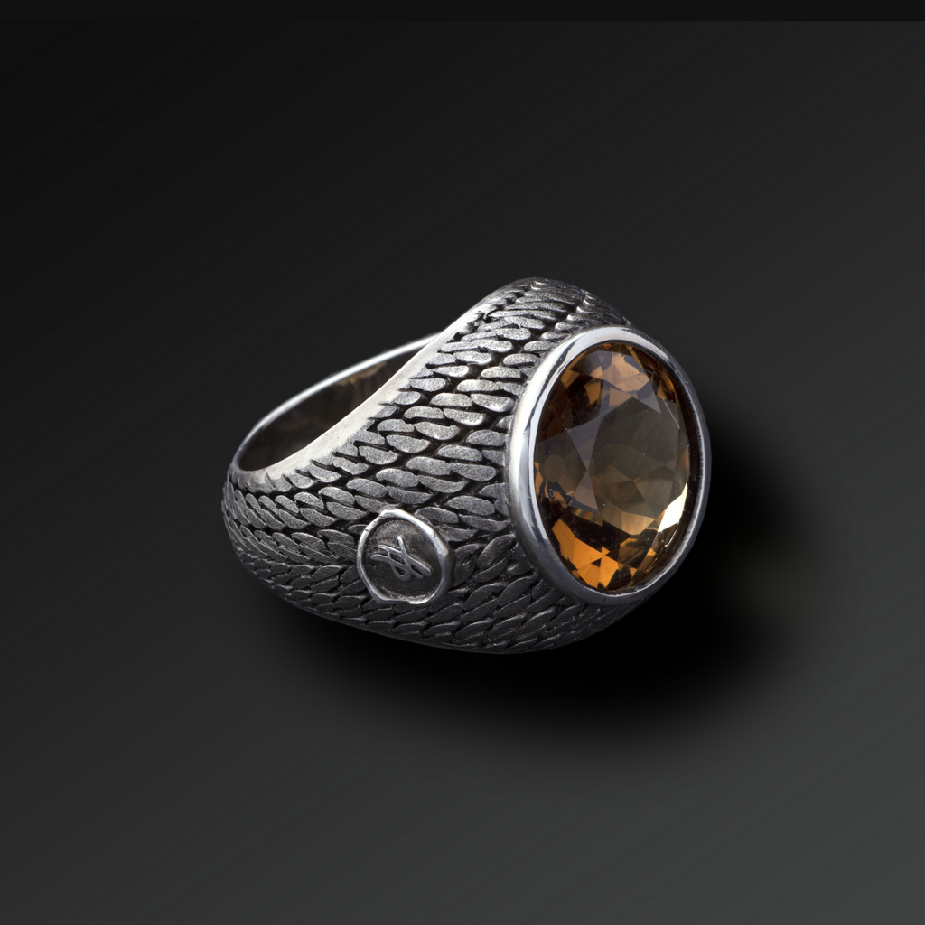 Sincerity Burnished Round Ring in Silver and Natural Stone