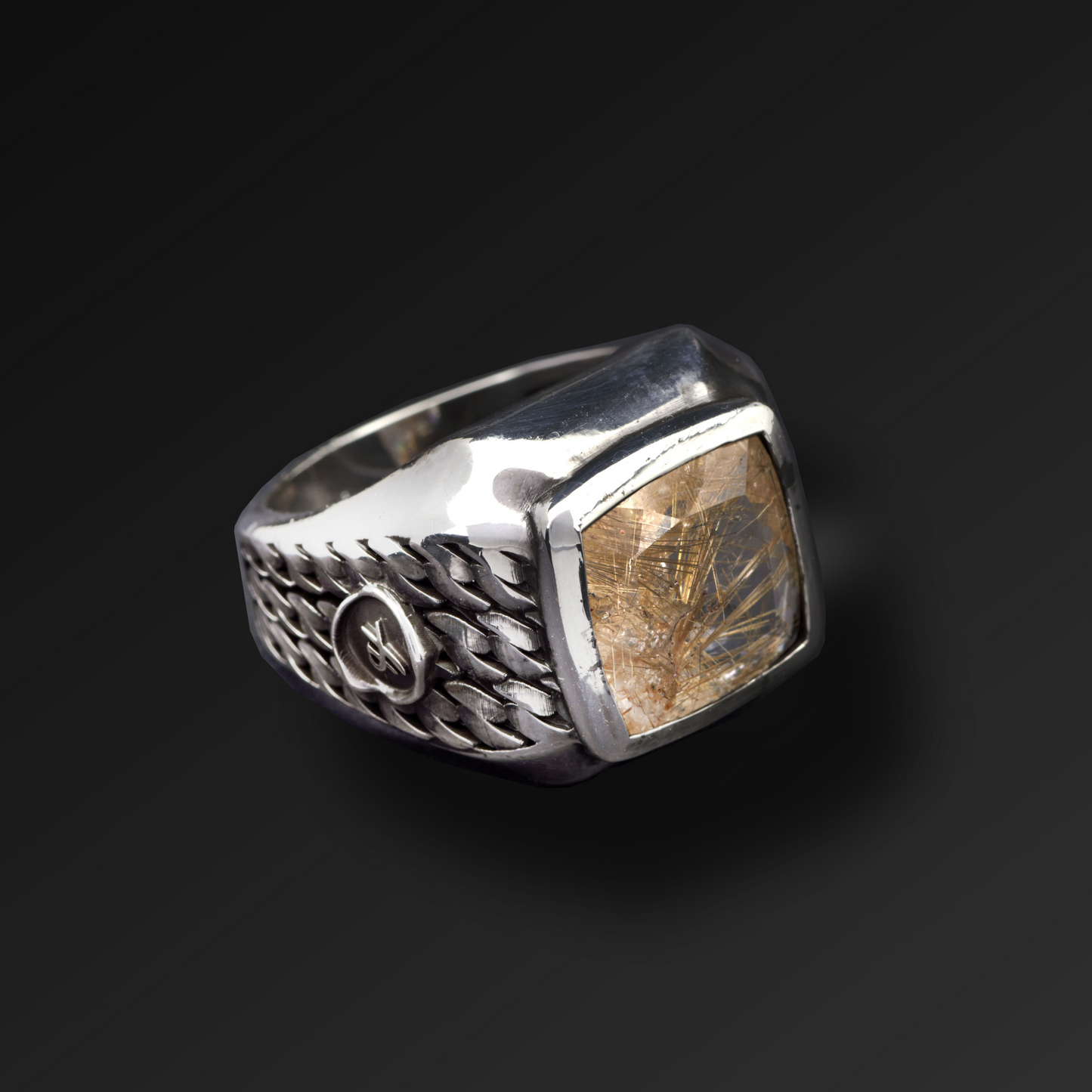 Sincerity Burnished Square Ring in Silver and Natural Stone