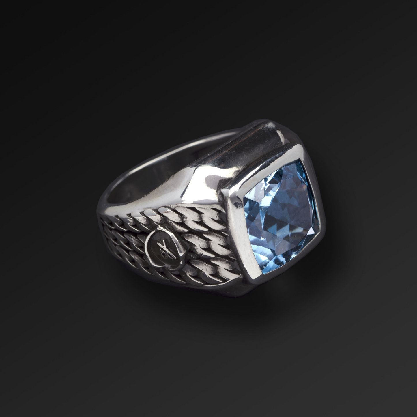 Sincerity Burnished Square Ring in Silver and Natural Stone