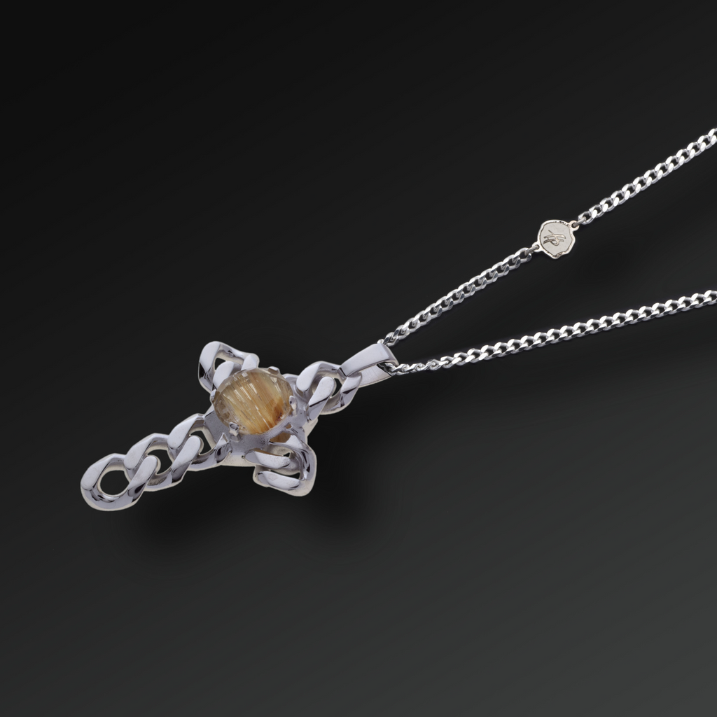 Sincerity Cross Necklace in Silver and Natural Stone