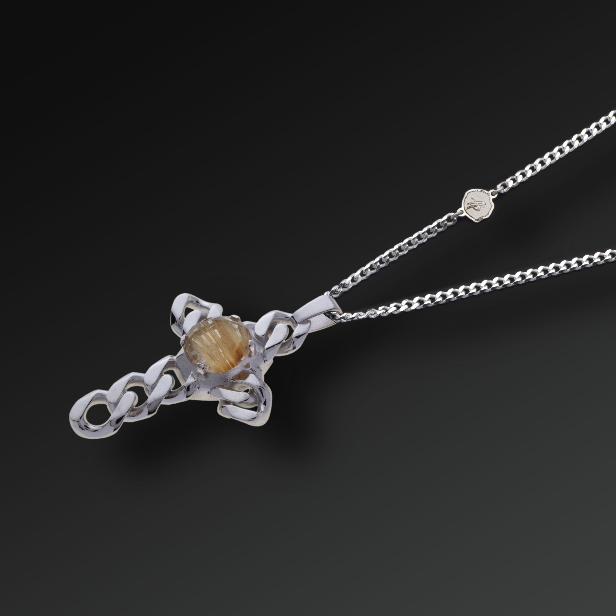 Sincerity Cross Necklace in Silver and Natural Stone