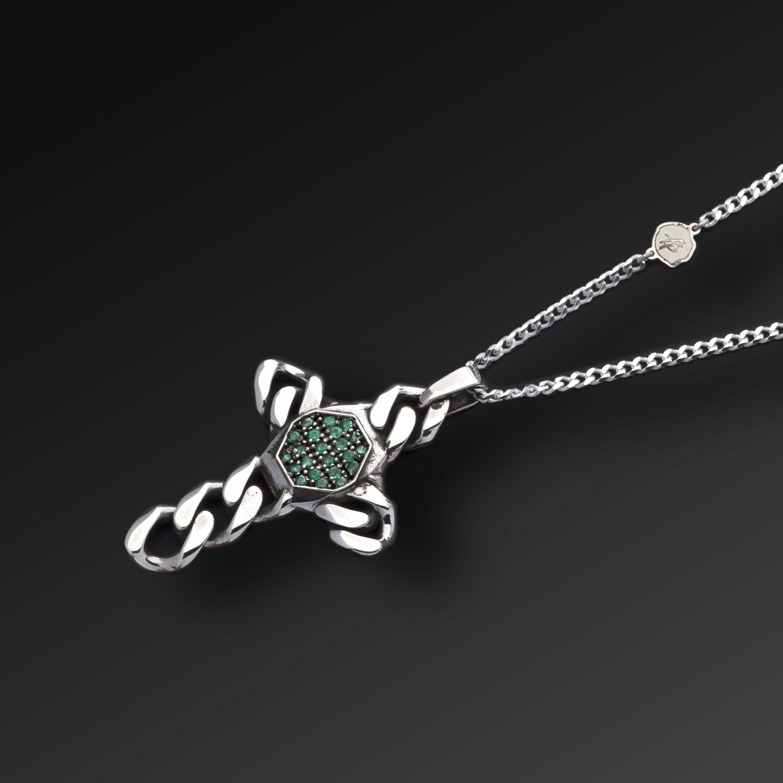 Collana Strength Croce in Argento e Smeraldi