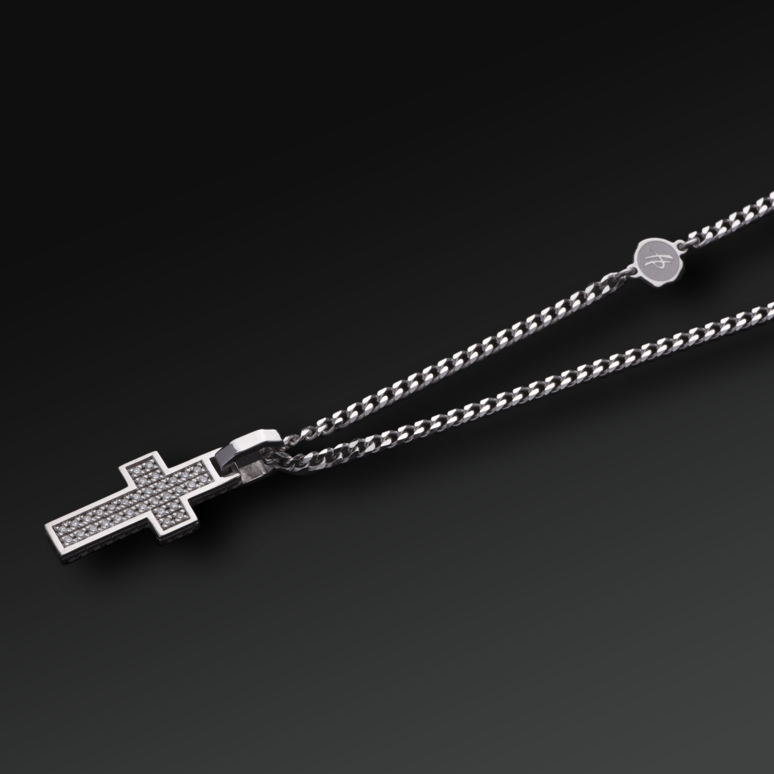 Collana Eternity Croce Piccola in Argento e Diamanti Bianchi