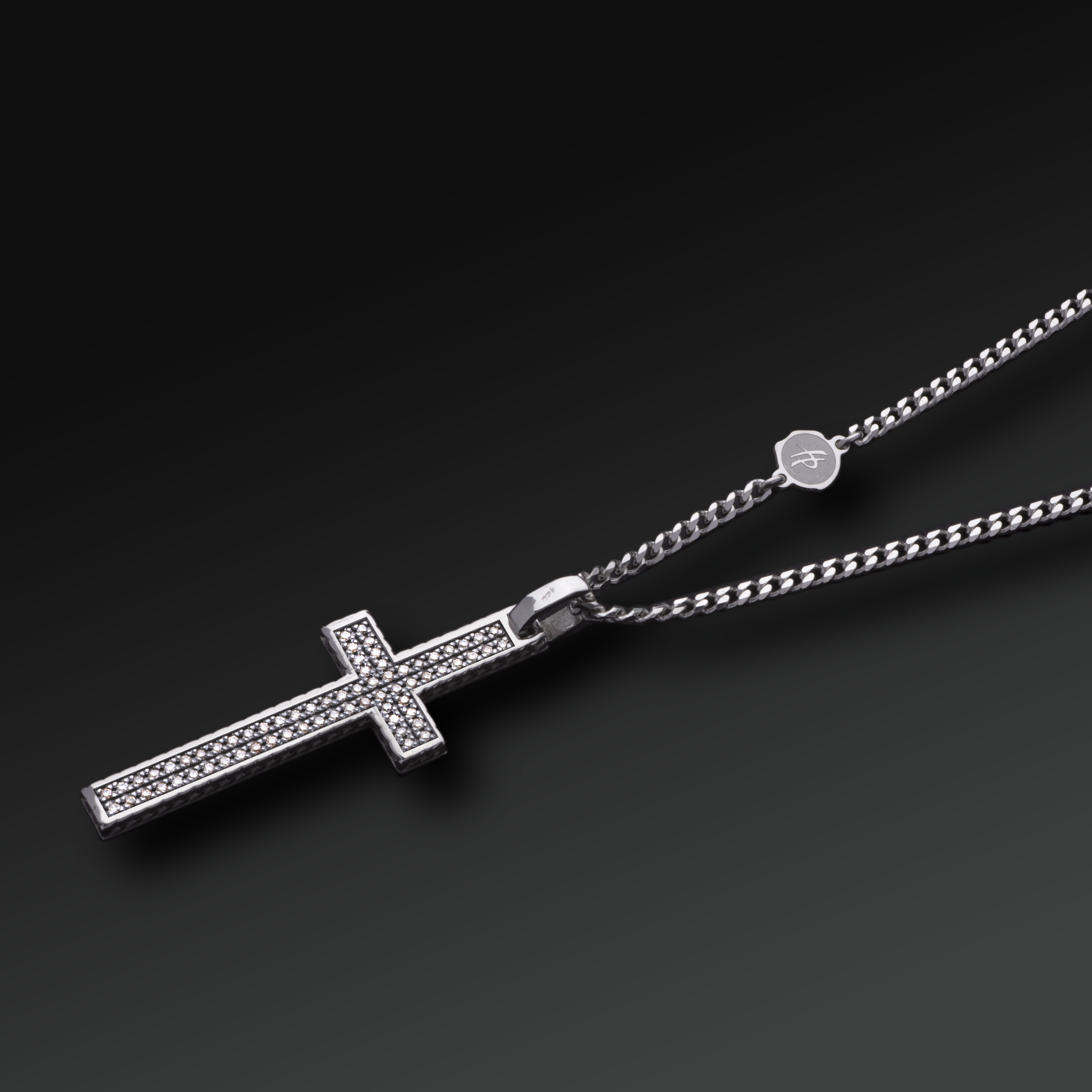 Collana Eternity Croce Grande in Argento e Diamanti Bianchi