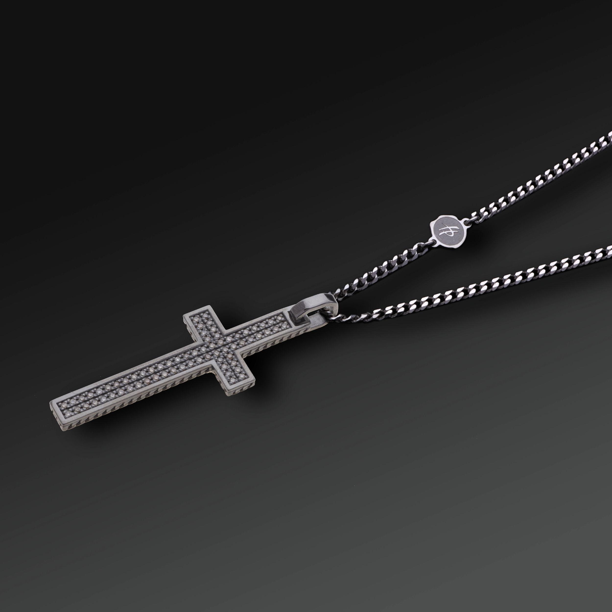 Collana Eternity Croce Grande in Argento e Diamanti Champagne