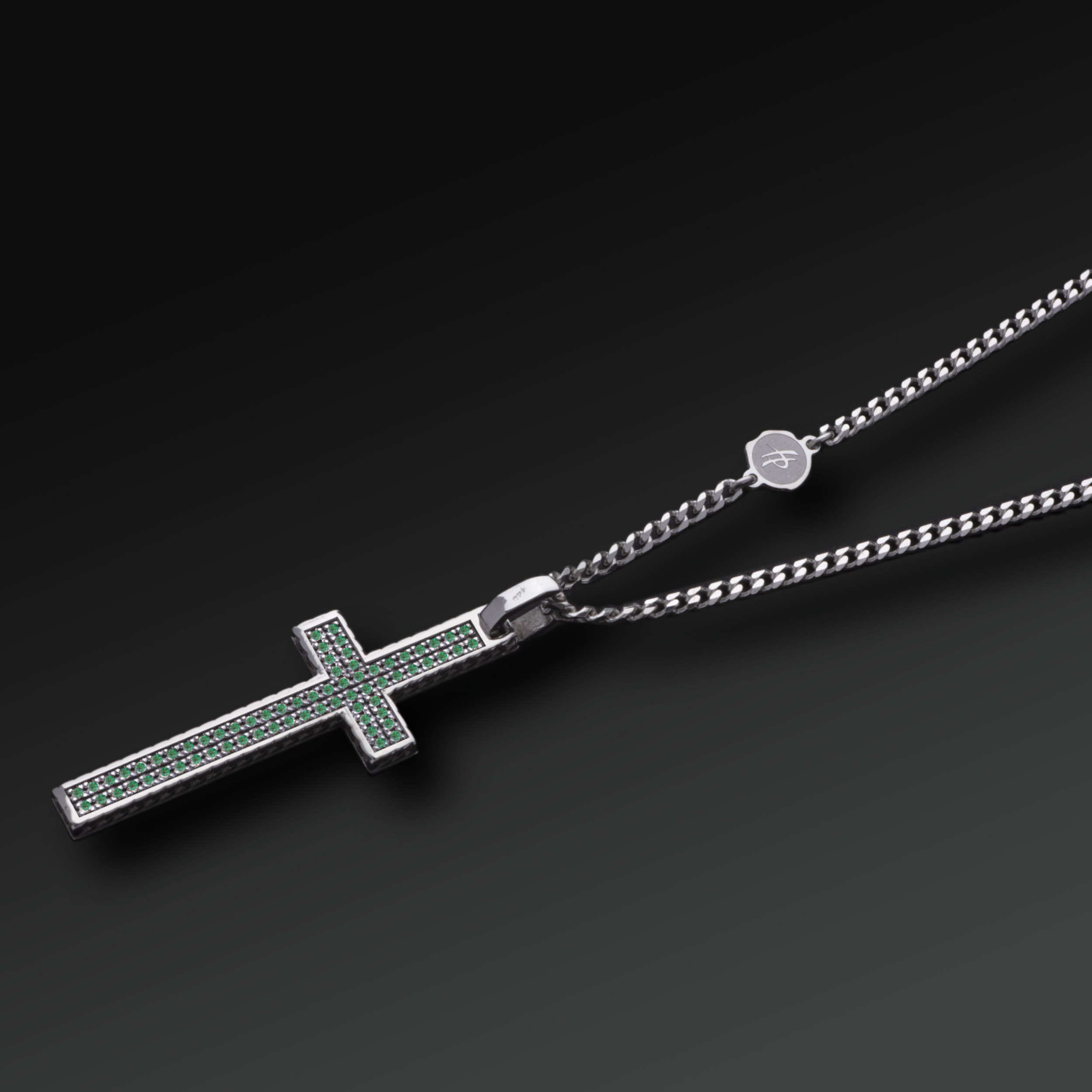 Collana Eternity Croce Grande in Argento e Smeraldi