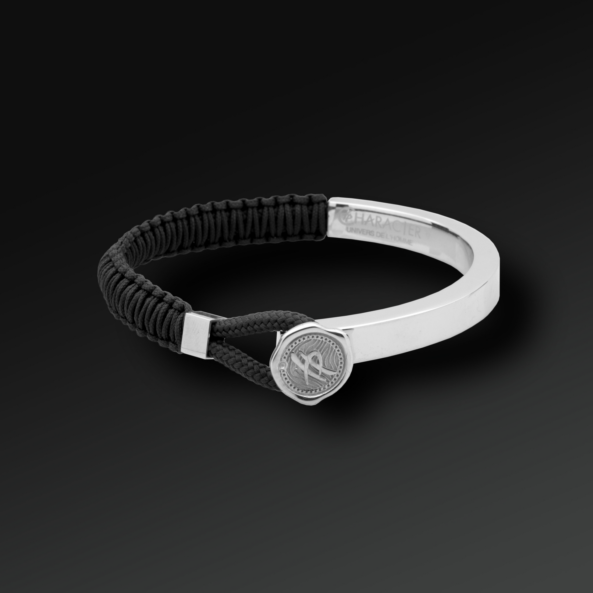 Bracciale Flexibility Semirigido in Argento e Nylon Nero